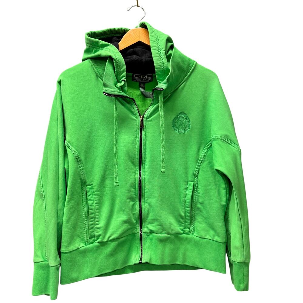 Ralph Lauren‎ Hoodie Womens Large Green Full Zip Boxy Fit Jacket Lauren Active
